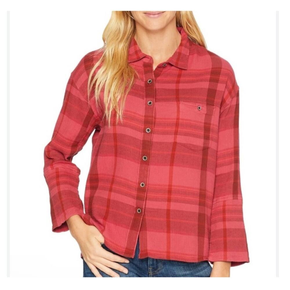 Prana Womens Organic Cotton Button Up Shirt Size L Pink Gorpcore Sustainable